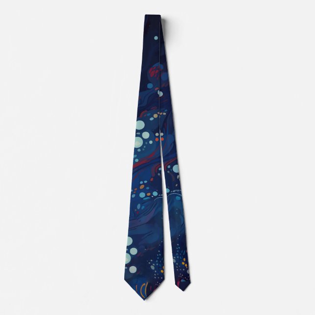 Navy blue midnight swirl galaxy abstract neck tie (Front)