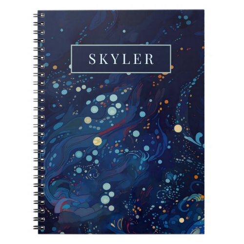 Navy blue midnight swirl galaxy abstract notebook
