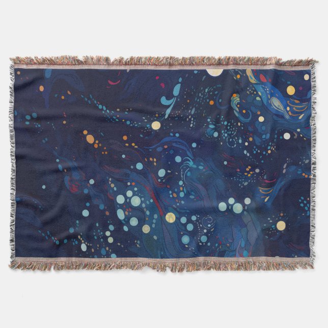 Navy blue midnight swirl galaxy abstract throw blanket (Front)