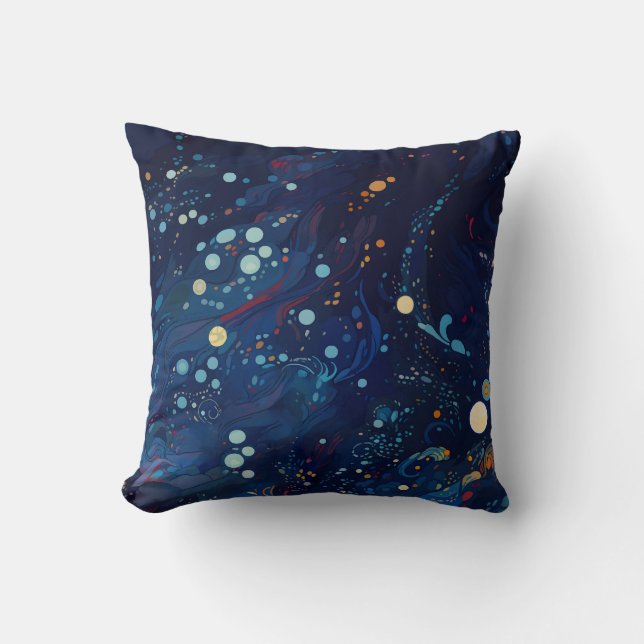 Navy blue midnight swirl galaxy abstract throw pillow (Front)