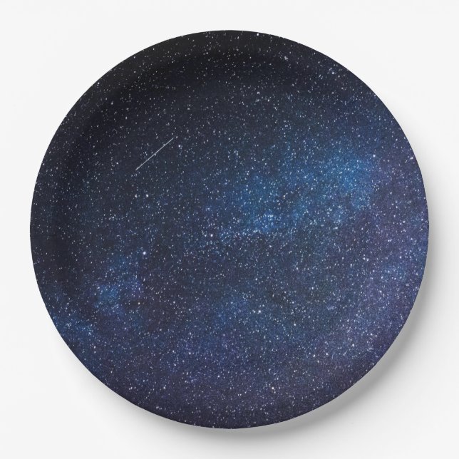 Navy Blue Milkyway Nightsky Galaxy Birthday Paper Plates (Front)