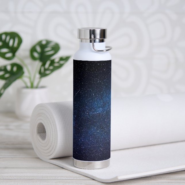 Navy Blue Milkyway Nightsky Galaxy Photograph Water Bottle (Yoga)