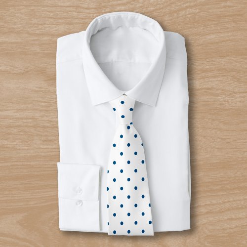 Navy Blue Mini Polka Dot Pattern on White 2 Sided Neck Tie