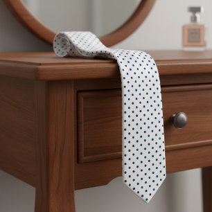 Navy Blue Mini Polka Dot Pattern on White  Neck Tie