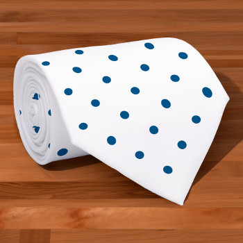 Navy Blue Mini Polka Dot Pattern On White Neck Tie by RocklawnArts at Zazzle