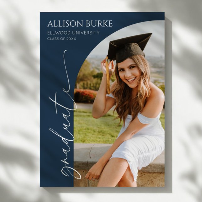 Navy Blue Minimal Minimalist Photo Arch Graduation Announcement (Creator Uploaded)