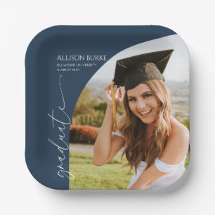 Navy Blue Minimal Minimalist Photo Arch Graduation Paper Plates