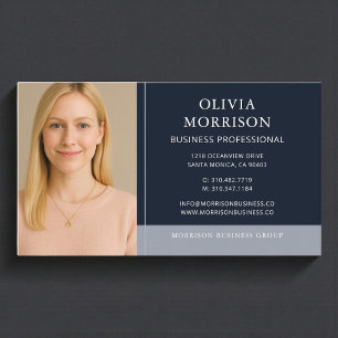 Navy Blue Minimal Modern Photo  Business Card