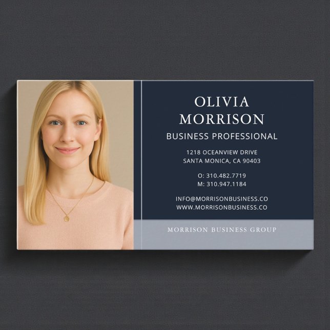 Navy Blue Minimal Modern Photo  Business Card (Creator Uploaded)