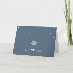 Navy Blue Minimal Modern Snowflake Baby Shower Letterpress Thank You Card