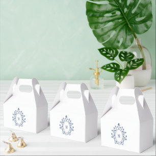 Navy Blue Minimal Monogram Favor Boxes