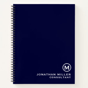 Navy Blue Minimal Monogram Notebook