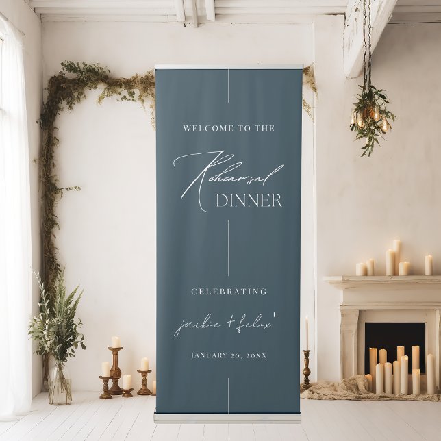 Navy Blue Minimal Rehearsal Dinner Welcome Retractable Banner (Creator Uploaded)