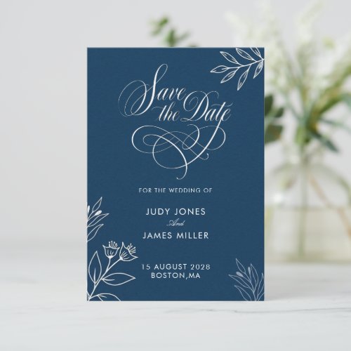 NAVY BLUE MINIMAL RUSTIC CLASSY SIMPLE SAVE THE  DATE