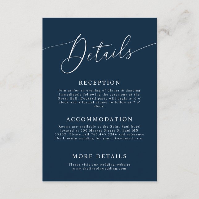 Navy Blue Minimal Wedding Details   Enclosure Card (Front)