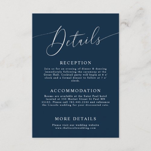 Navy Blue Minimal Wedding Details   Enclosure Card