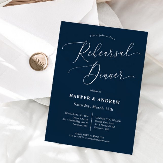 Navy Blue Minimal Wedding Rehearsal Dinner Invitation (Creator Uploaded)