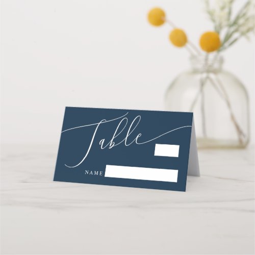 Navy Blue Minimal Wedding Table Number Place Card