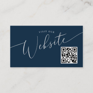 Navy Blue Minimal Wedding Website QR code Enclosure Card