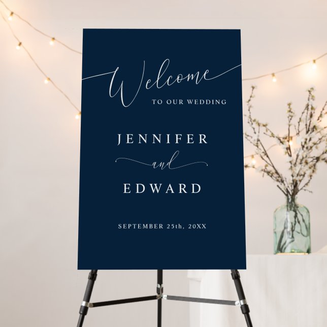 Navy Blue Minimal Wedding Welcome Sign (In Situ (Stand))