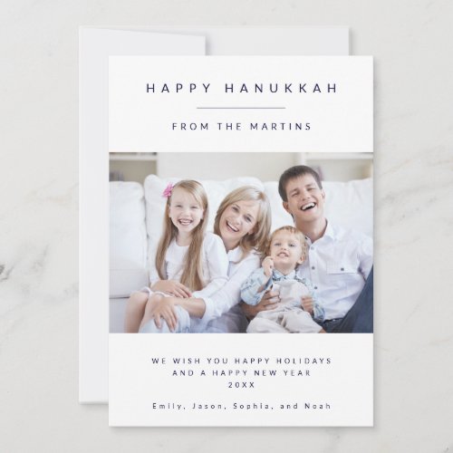 Navy Blue Minimalism  Simple Hanukkah Photo Holiday Card