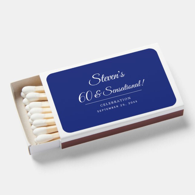 Navy Blue Minimalist 60 and Sensational Birthday Matchboxes (Front Open)