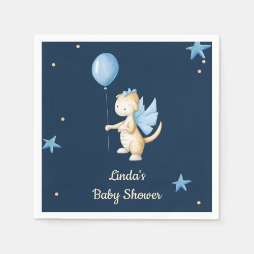 Navy Blue Minimalist Baby Dragon Baby Shower Napkins