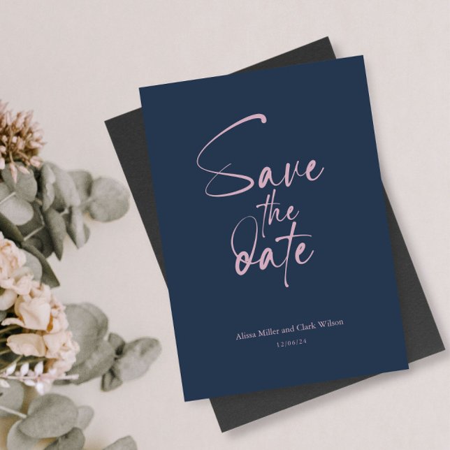 Navy Blue Minimalist Bold Save The Date Script Invitation (Creator Uploaded)