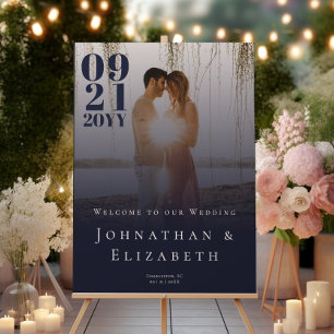 Navy Blue Minimalist Bold Type Photo Wedding Foam Board
