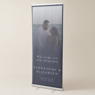 Navy Blue Minimalist Bold Type Photo Wedding Retractable Banner