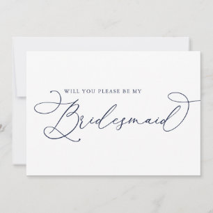 Navy Blue Minimalist Bridesmaid Proposal Card