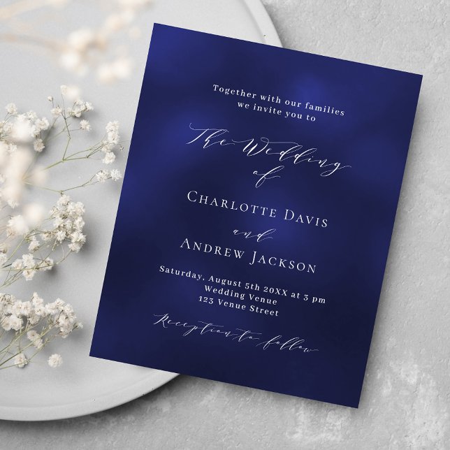 Navy blue minimalist budget wedding invitation flyer (Creator Uploaded)