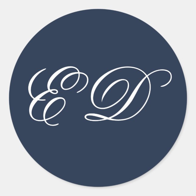 Navy Blue Minimalist Classic Calligraphy Monogram Round Sticker (Front)