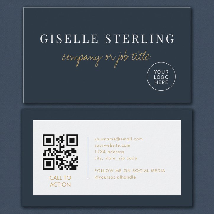 Navy Blue Minimalist Company Logo QR Code Business Card