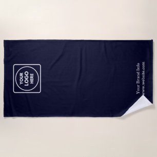 Navy Blue Minimalist   Custom Business Logo  Beach Towel
