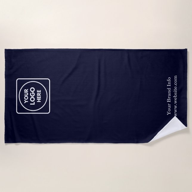 Navy Blue Minimalist | Custom Business Logo  Beach Towel (Front)