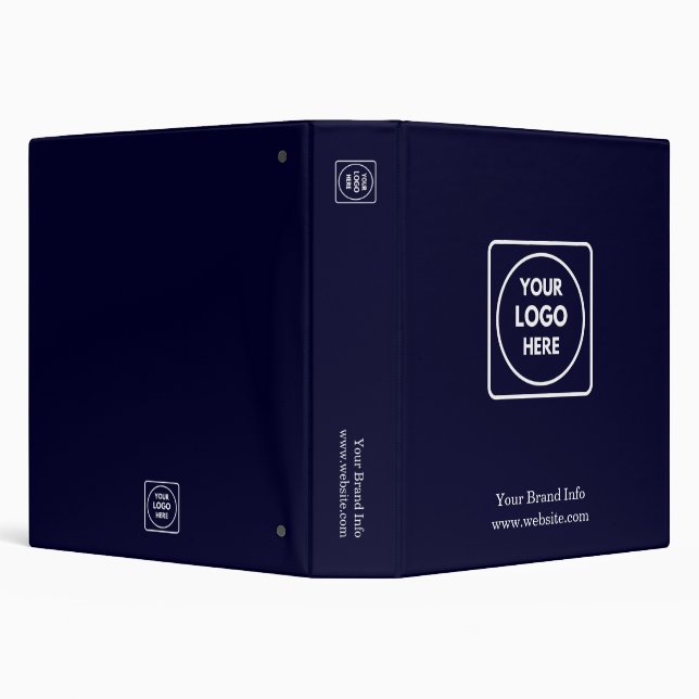 Navy Blue Minimalist | Custom Business Logo Design 3 Ring Binder (Background)