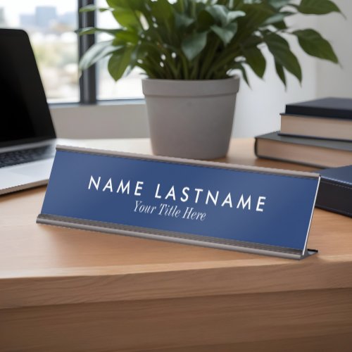 Navy Blue Minimalist Custom Desk Nameplate