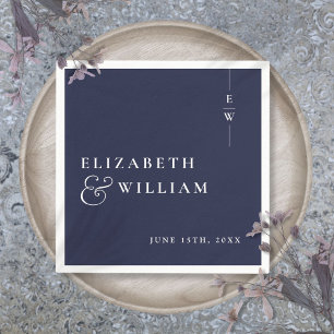 Navy Blue Minimalist Elegant Monogram Wedding Napkins