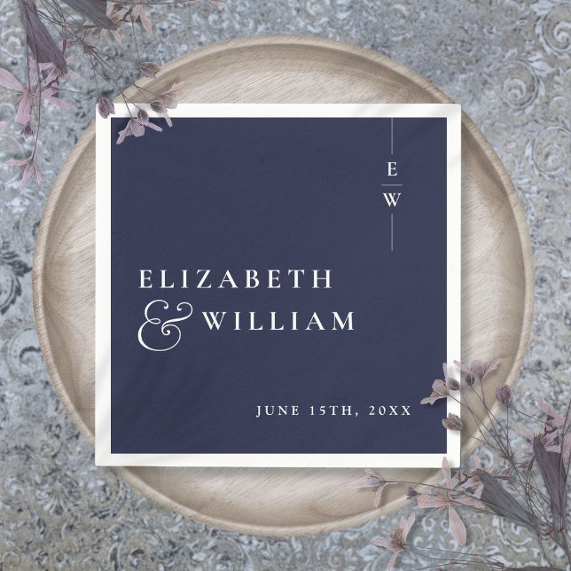 Navy Blue Minimalist Elegant Monogram Wedding Napkins (Navy Blue Minimalist Elegant Monogram Wedding Napkins)