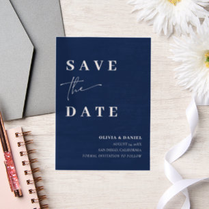 Navy Blue Minimalist Elegant Photo Save the Date Vellum Invitations