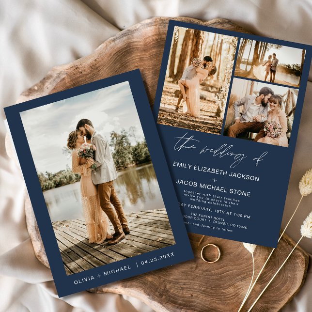 Navy Blue Minimalist Elegant Photo Wedding Invitation (Creator Uploaded)
