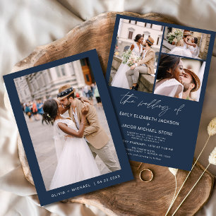 Navy Blue Minimalist Elegant Photo Wedding  Invitation