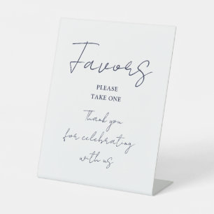 Navy Blue Minimalist Elegant Script Favors Pedestal Sign
