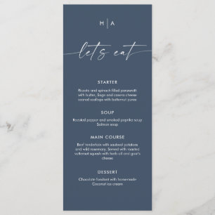 Navy Blue Minimalist Handwriting Wedding Dinner  Menu