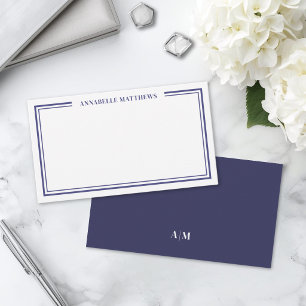 Navy Blue Minimalist Initial Name Monogram Note Card