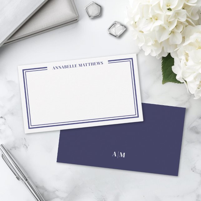 Navy Blue Minimalist Initial Name Monogram Note Card (Navy Blue Minimalist Initial Name Monogram Note Card )
