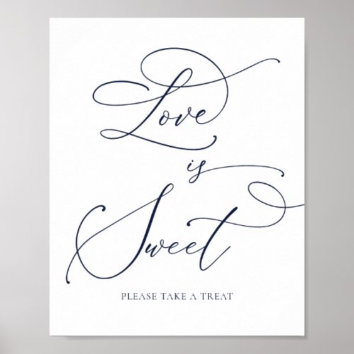 Navy Blue Minimalist Love is Sweet Dessert Bar Poster