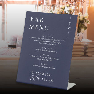 Navy Blue Minimalist Modern Bar Menu Pedestal Sign