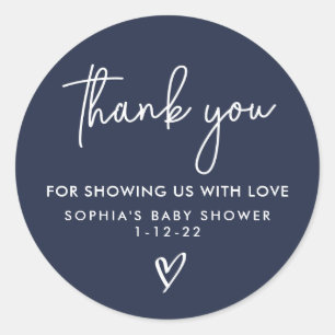 Navy Blue Minimalist Modern Boho Baby Shower Classic Round Sticker